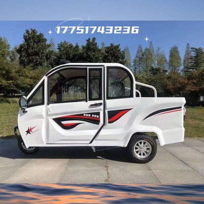 全半封闭电动三轮车家用小型接送孩子带棚拉货老头乐皮卡新国标车