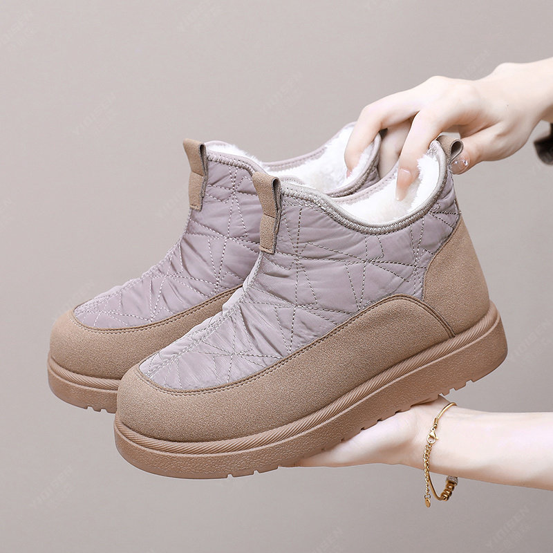 冬季女款加绒雪地靴防滑保暖中老年一脚蹬女鞋新中式软底妈妈棉鞋