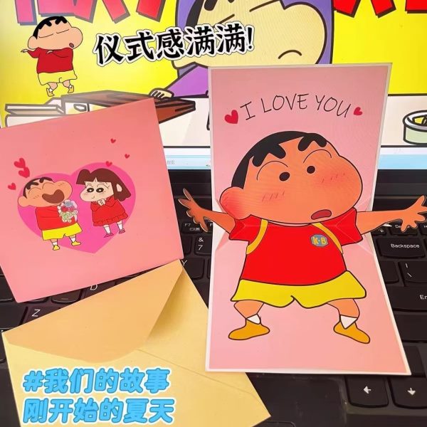 送女朋友惊喜生日卡通可爱创意福贺卡表白情侣礼物祝蜡笔小新语音