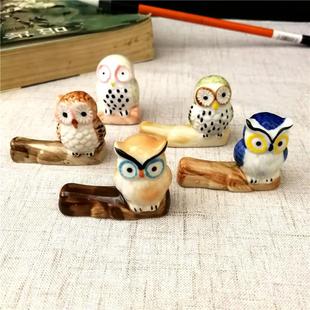 猫头鹰筷子架小动物创意陶瓷摆件家用筷托筷架可爱猫头鹰笔搁笔架