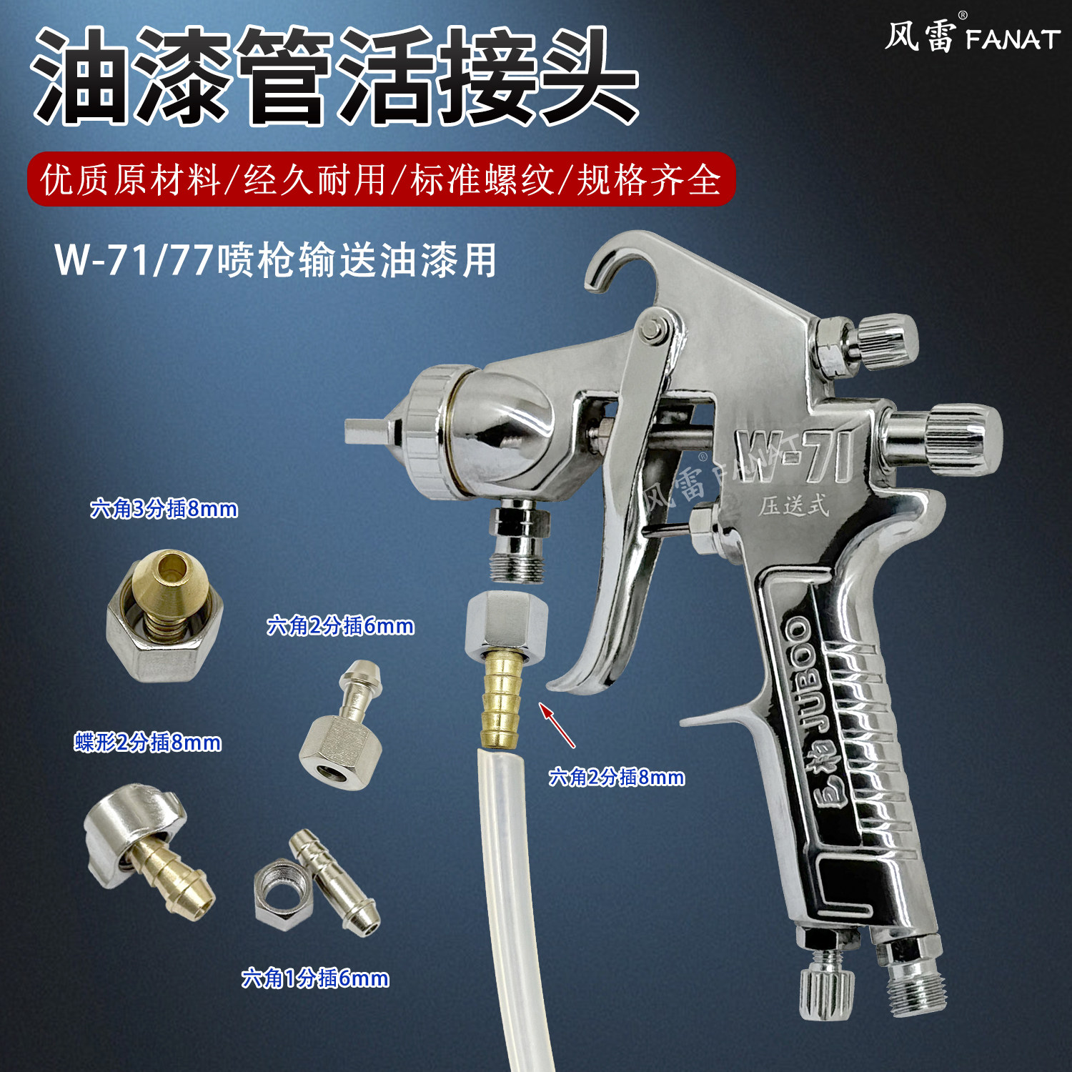 风雷油漆管接头隔膜泵涂料桶喷漆枪油漆管进料头W71/101/77活接头