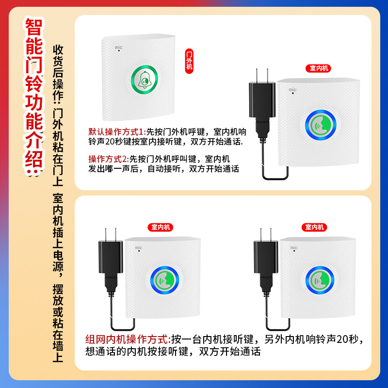 无线语音对讲门铃家用单元门电话家庭包间病房一键老人小孩呼叫器