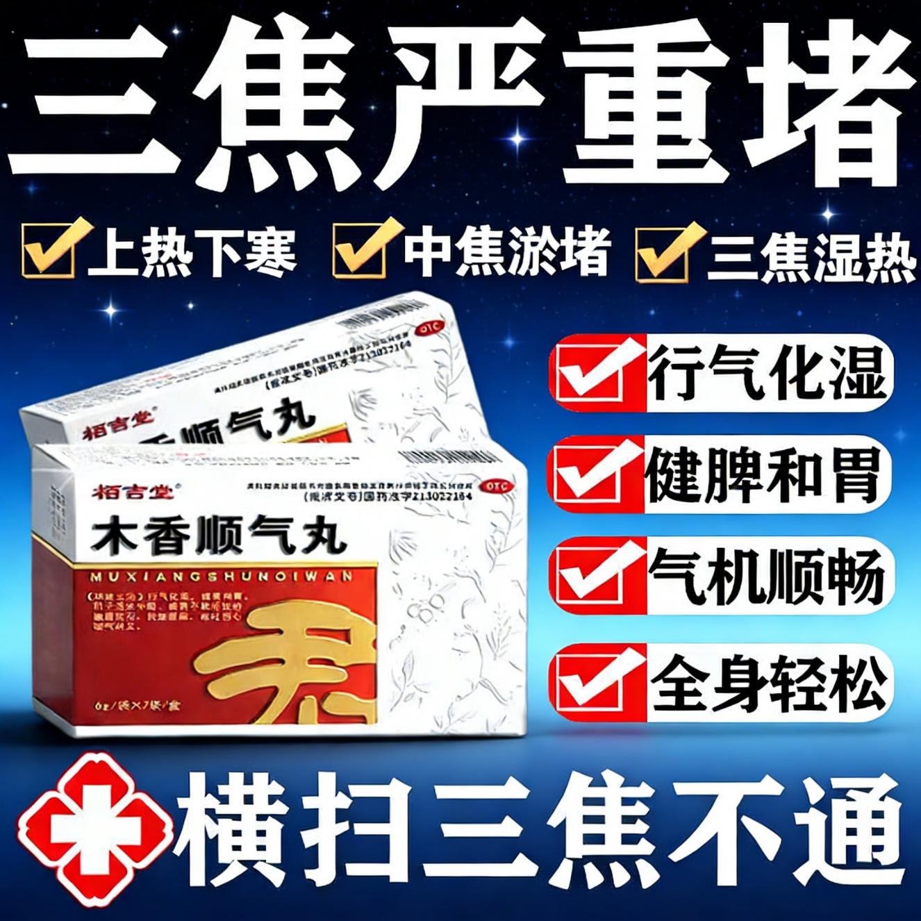 木香顺气丸官方旗舰店三焦不通上热中堵下寒湿国药准字三焦疏通丸