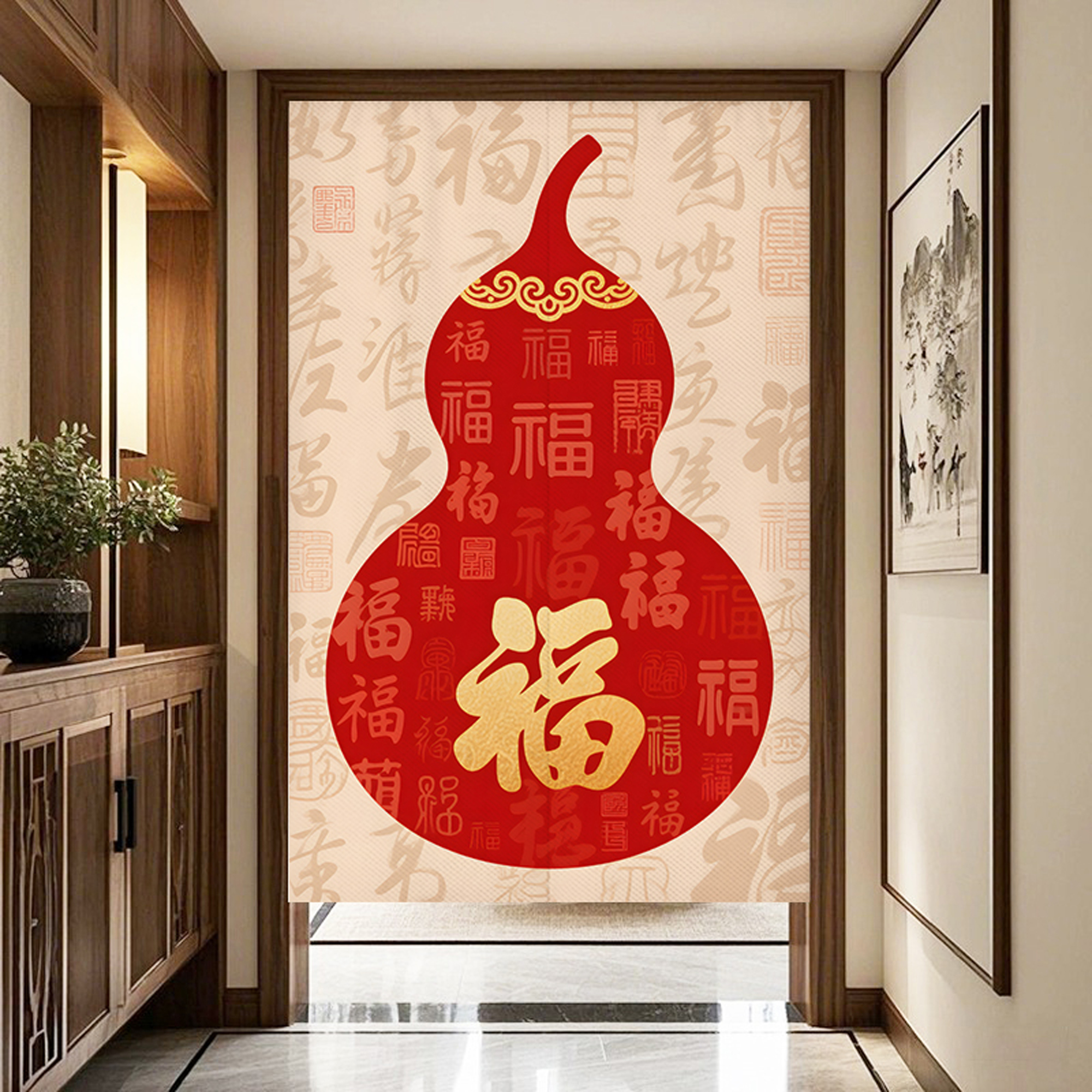 中式葫芦门帘隔断帘玄关入户风水化解帘子高级感卧室卫生间遮挡帘