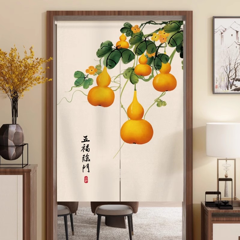 中式门帘厨房隔断帘免打孔帘子