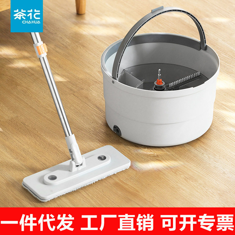 茶花拖把旋转家用一拖净免手洗墩布拖布桶分离式拖把桶旋转拖甩干