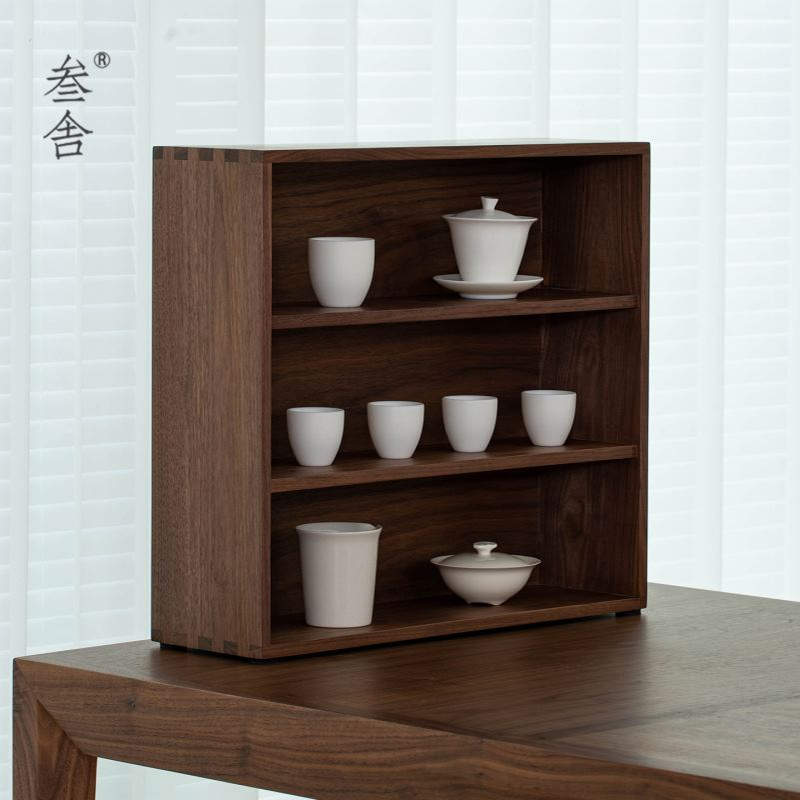 厂家茶室桌面茶具茶杯收纳架北美黑胡桃实木小型茶器陈列架置物架