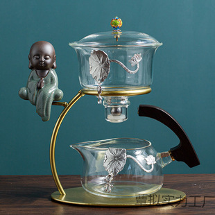 创意花瓣玻璃懒人全半自动茶具整套小套装 简约家用办公带茶盘茶杯