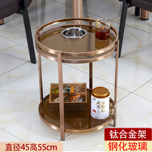 不锈钢轻奢麻将机茶几棋牌室茶水架麻将馆桌边玻璃岩板钛钢置物架