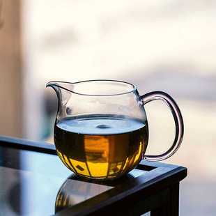 耐热玻璃带把公道杯高端加厚公杯家用透明茶海分茶器茶具配件 中式