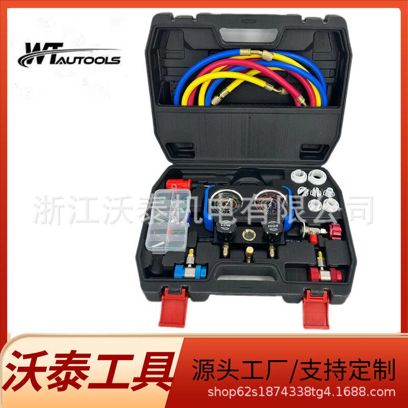 汽车空调加氟表R134a冷媒雪种压力表家用充氟表R22R410双表阀高压