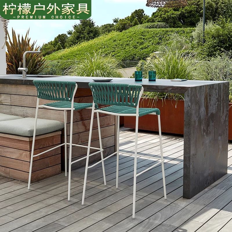 北欧户外藤桌椅民宿别墅庭院桌椅露天吧台吧椅咖啡厅藤编餐桌椅