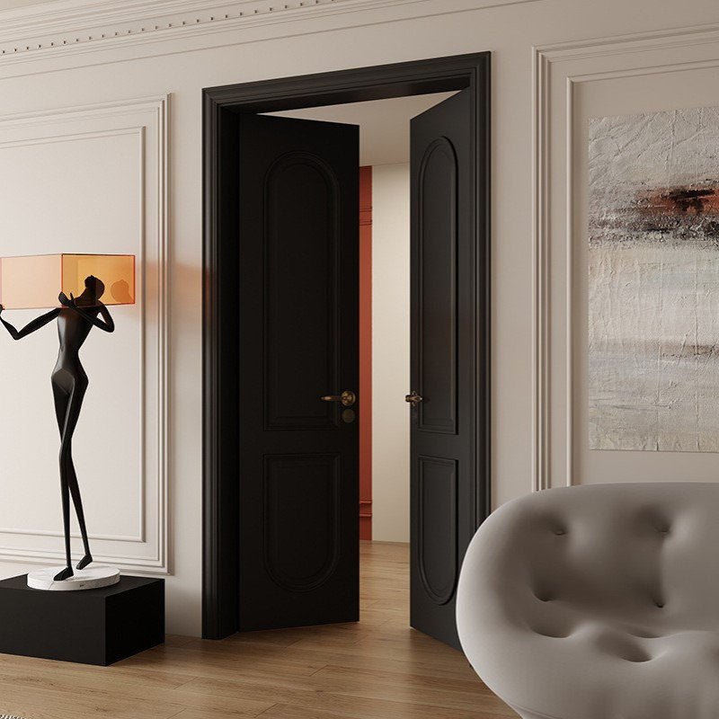 法式奶油风烤漆门 黑色美式服装店房间圆弧双开门