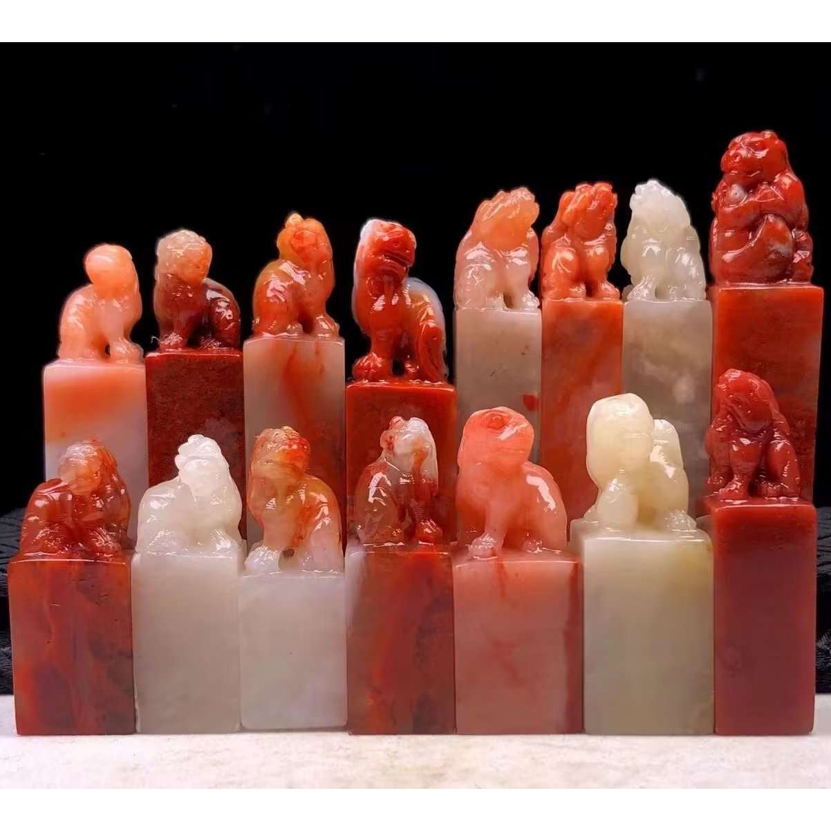 老挝石结晶地15方印章狮子纽章书法书画篆刻印章打包配盒子寿山石