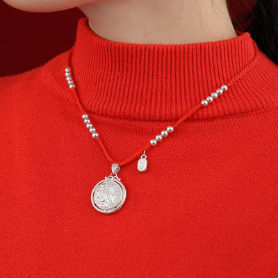 可转动八宝罗盘纯银项链手工编织