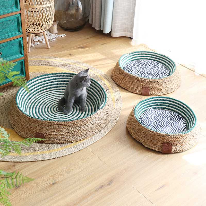 新款藤编猫窝四季通用宠物网红猫窝垫耐抓日式猫房子狗窝透气舒适