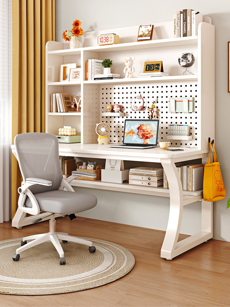 实木书桌书架一体学习桌家用台式电脑桌带洞洞板简易置物学习桌子