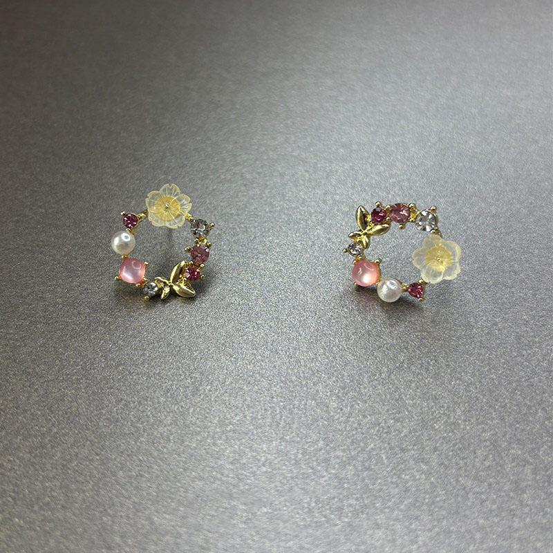 韩系甜美风彩色花环耳钉