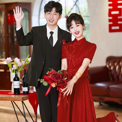 显瘦短袖敬酒服女新款新娘平时可穿中式订婚结婚喜庆回门礼服夏季