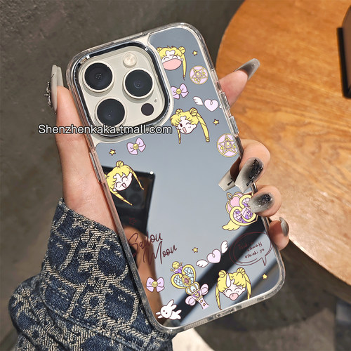 带镜子美少女月野兔iphone17手机壳防摔16promax小众好看opporeno14可爱findx8小米15华为pura80卡通vivos30