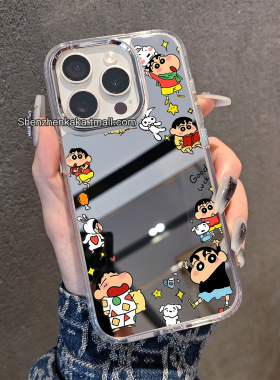 日韩苹果17蜡笔小新手机壳镜面适用13promax小米15华为pura80/nova9可爱卡通opporeno14新款好看vivox200