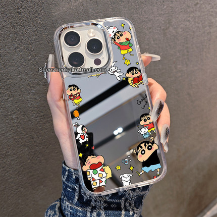 日韩苹果17蜡笔小新手机壳镜面适用13promax小米15华为pura80/nova9可爱卡通opporeno14新款好看vivox200