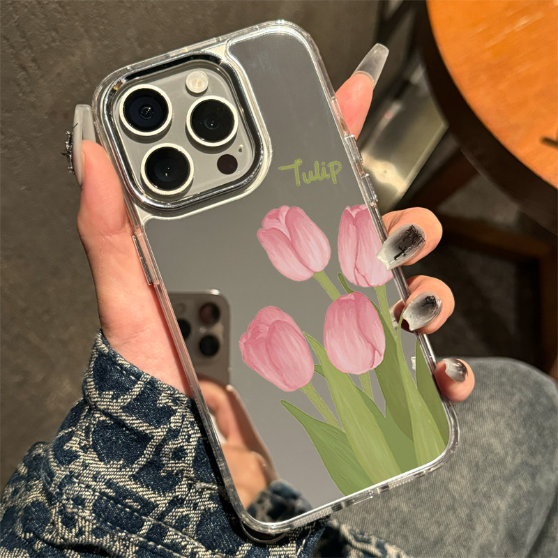 ins风郁金香少女心镜面适用iphone15promax苹果17手机壳11新款16pro时尚12日韩创意可爱13pm镜子全包防摔软壳,3C数码配件,手机保护套/壳,淘宝优惠券,粉丝福利购,淘宝优惠卷