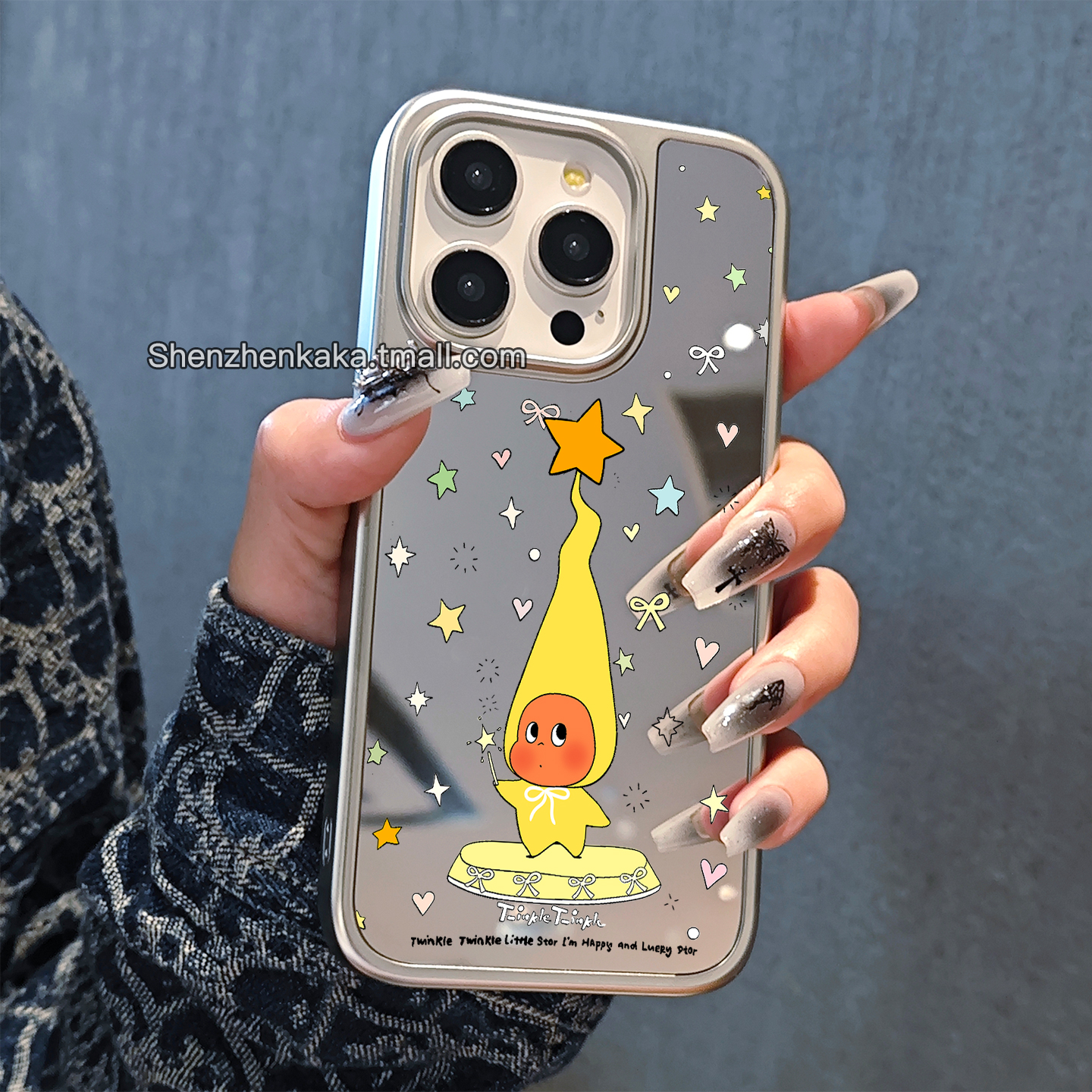 苹果17星星人手机壳镜面卡通可爱16promax高级电镀银15plus潮玩周边iphone14新款简约防摔保护17air好看女款