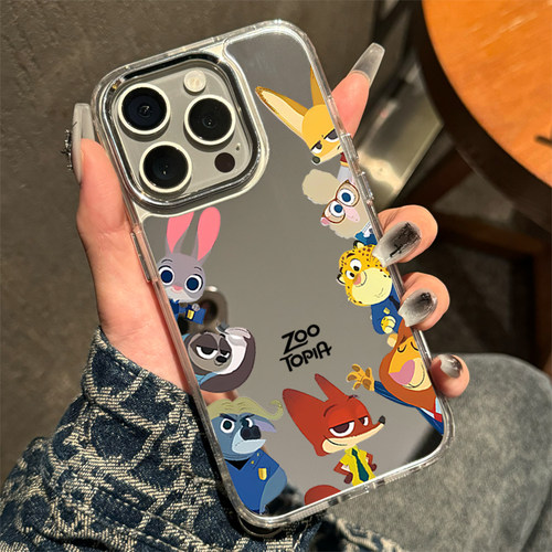 疯狂动物城16promax手机壳带镜子苹果14plus迪士尼适用华为pura80镜面简约高级感iPhone17防摔保护套mate50女