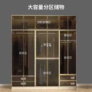 简约现代大 衣柜玻璃门轻奢家用卧室小户型四六租房实木质组装