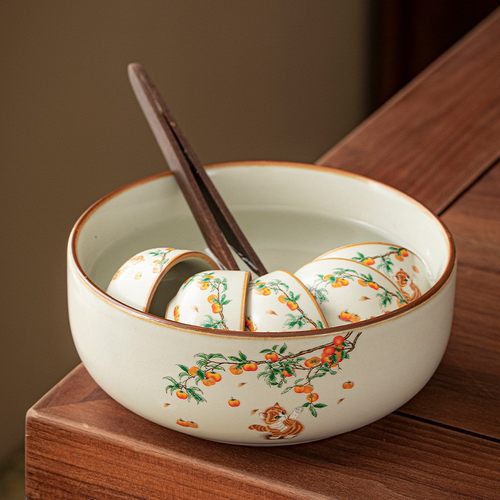 汝窑开片茶洗陶瓷茶渣缸水盂杯洗中式家用茶具配件笔洗缸烟灰缸