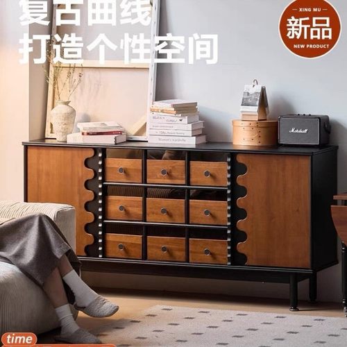 中古风化妆梳妆台卧室床尾化妆台法式复古实木伸缩斗柜转角一体