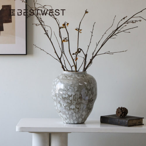 Bestwest中式复古亮面玛瑙陶瓷花瓶摆件家居软装陶罐花器装饰品