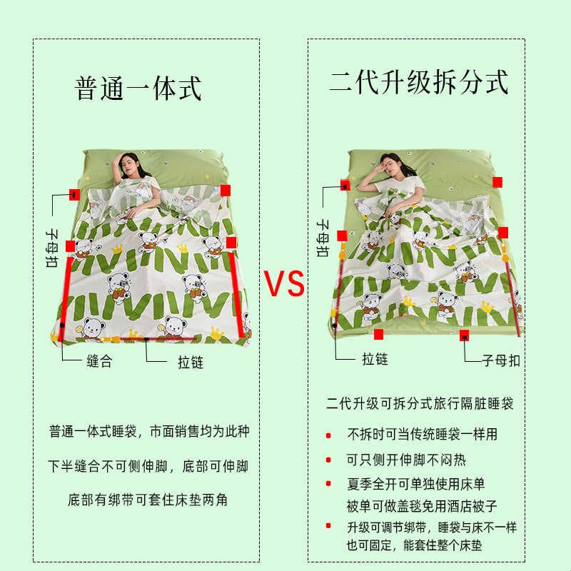 全棉二代升级可拆分旅行隔脏睡袋酒店防脏床单隔脏被套出差便携图片