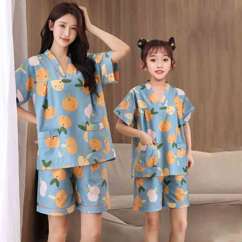 儿童汗蒸服女2023新款纯棉亲子一家三口洗浴浴服桑拿洗浴中心衣服图片