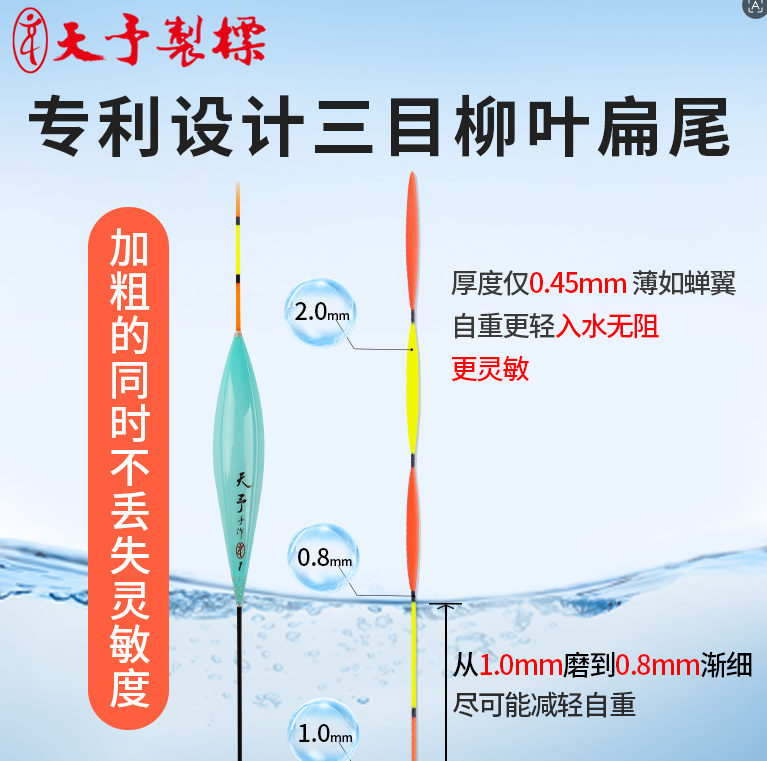 一体扁尾三目加粗近视长杆浮漂