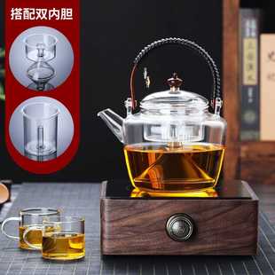日式 新款 提梁壶耐高温加厚玻璃煮茶器电陶炉家用功夫蒸煮两用茶壶