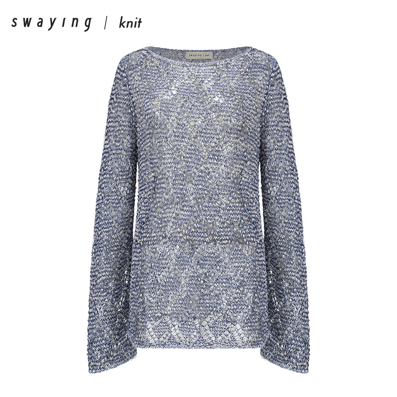 SWAYING官方 棉麻一字领毛针织衫