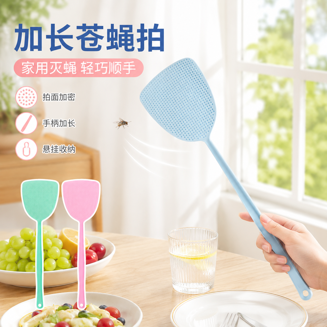 苍蝇拍家用夏季塑料长柄加厚大号