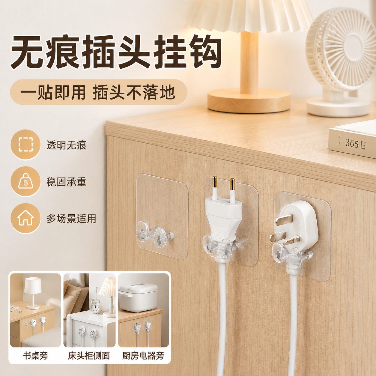 免打孔强力粘胶插座收纳挂钩