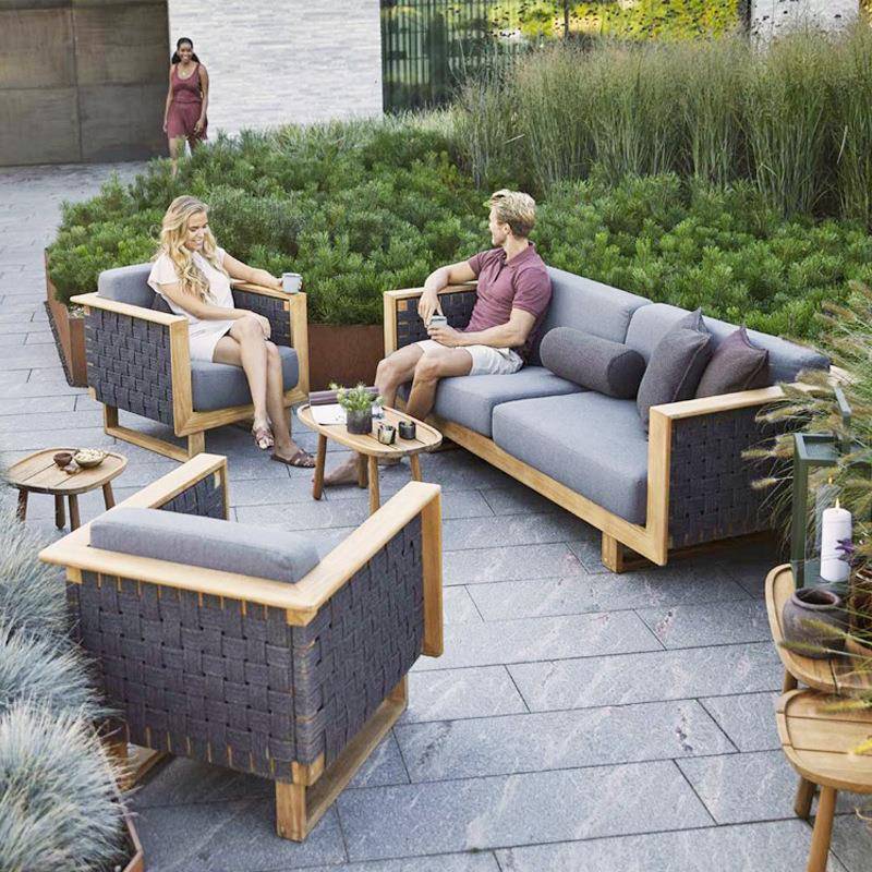 户外沙发庭院别墅花园柚木藤编露天室外休闲防水实木民宿家具