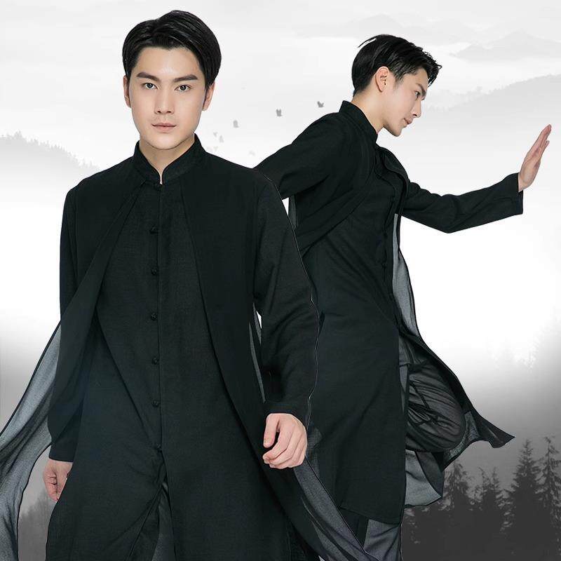 武农春季棉麻太极服成人武术练功服国风中长款披纱套装