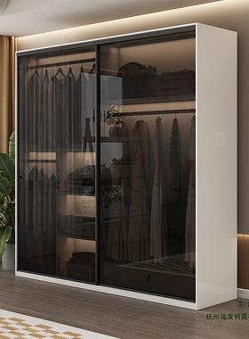 现代简约轻奢玻璃门衣柜推拉门家用卧室衣帽间白色柜趟滑移门衣橱