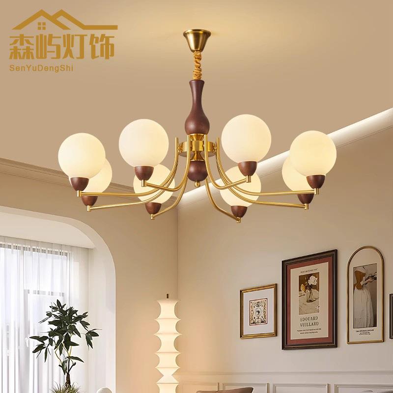 法式复古风客厅实木吊灯设计师创意中古卧室餐厅主灯新款美式吊灯