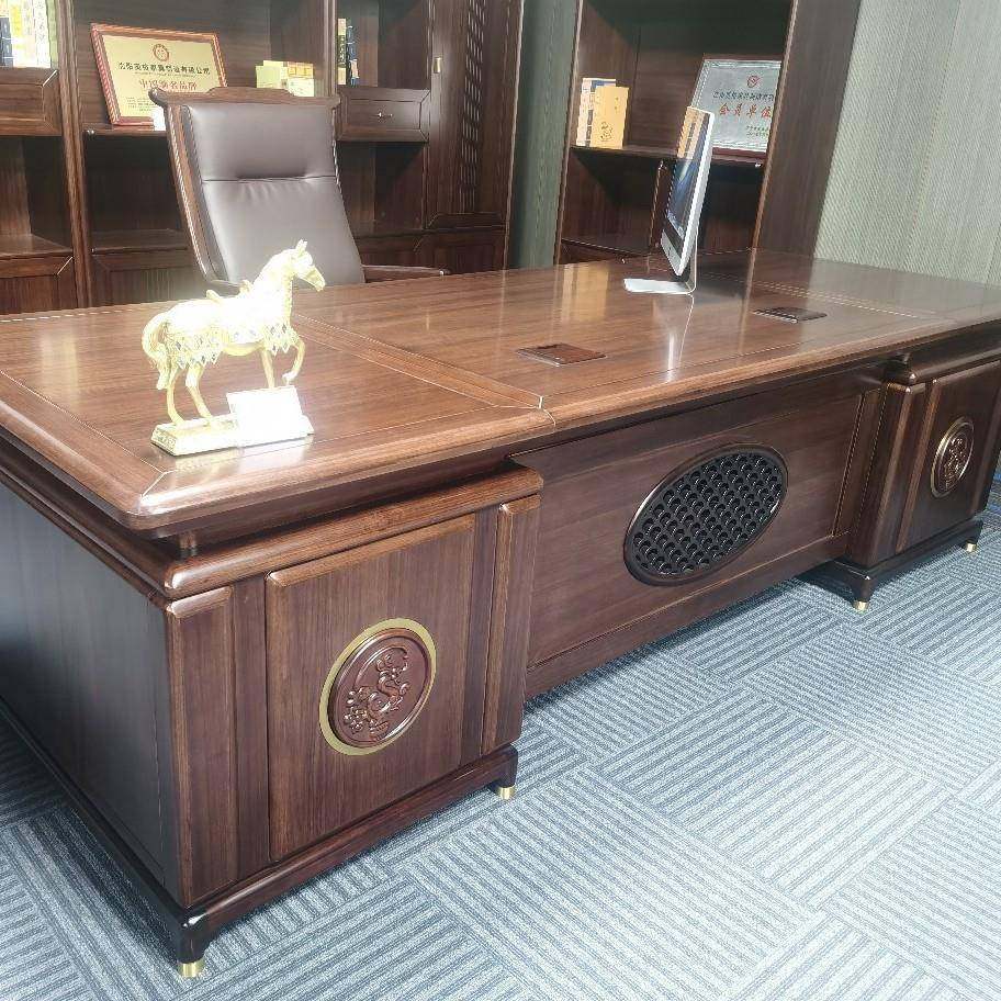 沈阳本地乌金木家具厂新中式实木老板桌椅组合乌金木大班台董事长