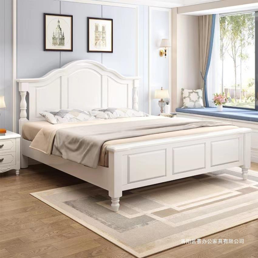 美式乡村全实木床现代简约.双人公主婚床主卧.米气压高箱储物