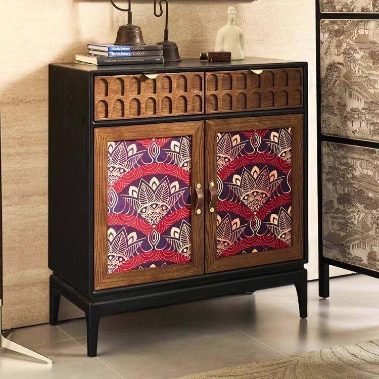 法式复古实木餐边柜靠墙中古雕刻茶水柜客厅置物收纳柜入户玄关柜