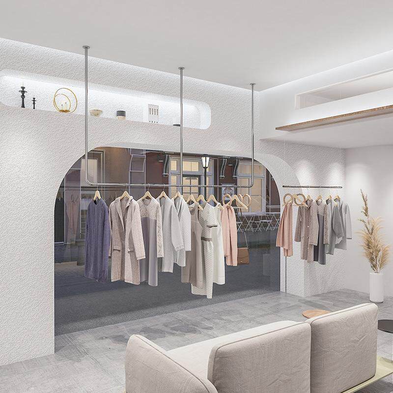 不锈钢吊架服装店陈列架女装墙上挂杆货架简约展示架简约风陈列架