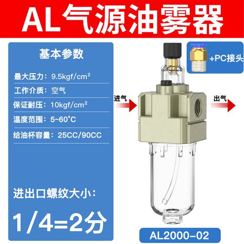 气源给油器气动油雾器单联件空气油水分离器AL2000-02/AL3000-03