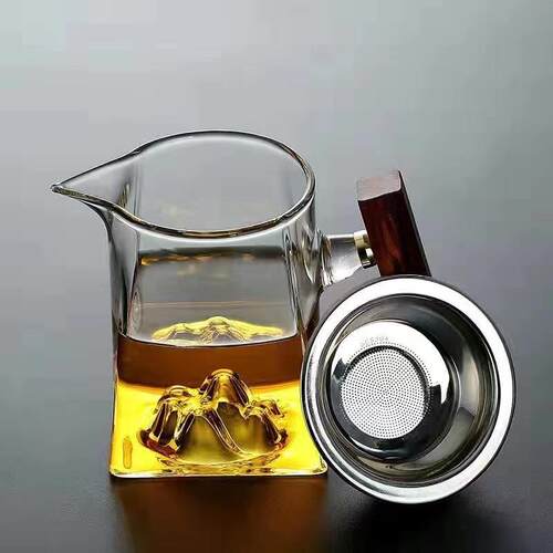 高档木把雪山公道杯茶海耐高温玻璃家用精致茶水分离器观山方公杯